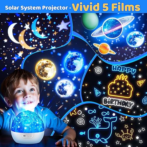 Solar System for Kids Projector Night Light, 360°Rotating+5 Films Planets Space Projector for Bedroom,Planetarium Projector Space Toys for Kids Gifts,Planets for Kids Solar System Toys 3-5,Planet Toys - Jamouz