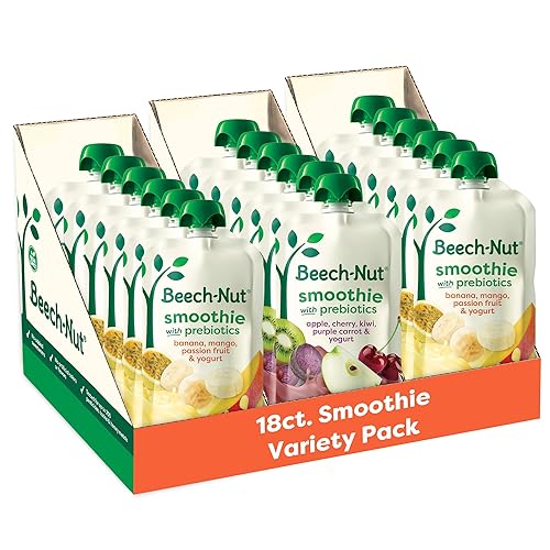 Beech-Nut Toddler Smoothies Variety Pack, Yogurt Smoothies with Prebiotics, Baby & Toddler Food Pouches, 3.5 oz (18 Pack) - Jamouz