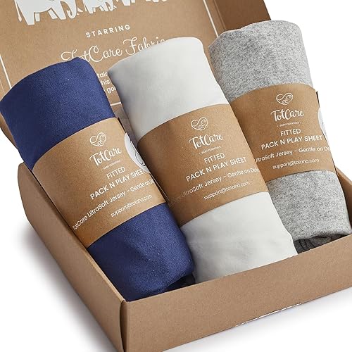 Graco Pack and Play Sheets Fitted – Compatible with Graco Pack n Play Playard Crib & Other 27 x 39 Inch Playpen Mattress, Buttery Soft Jersey Cotton Playard Sheets, Blue Sage Cloud 3 Pack - Jamouz