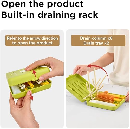 YOTIME Travel Bottle Brush, Travel Bottle Cleaner Kit with Foldable Bottle Drying Rack, for Visit Friends and Relations, Baby Travel Essentials, BPA Free, White - Jamouz