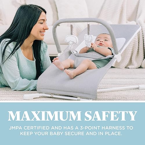 Baby Delight Highland Baby Bouncer | Infant | 0 – 6 Months | 3-Position Recline | Pebble Grey - Jamouz