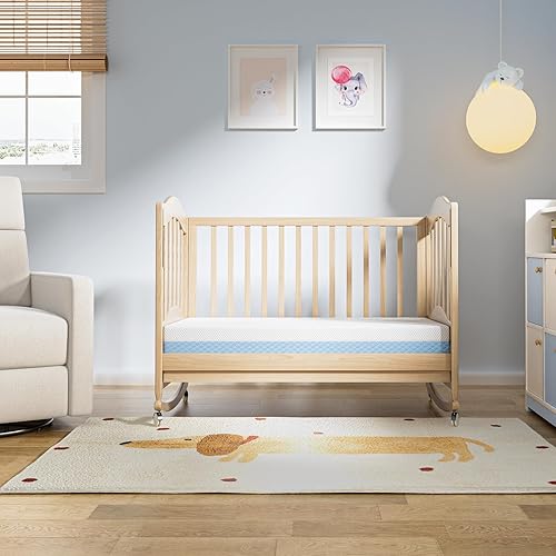 Mini Crib Mattress, 38x24X4 Inch Dual Sided Comfort Gel Memory Foam Mattress, Breathable Premium Baby Mattress for Mini and Portable Cribs w/Removable Outer Cover - White&Blue - Jamouz