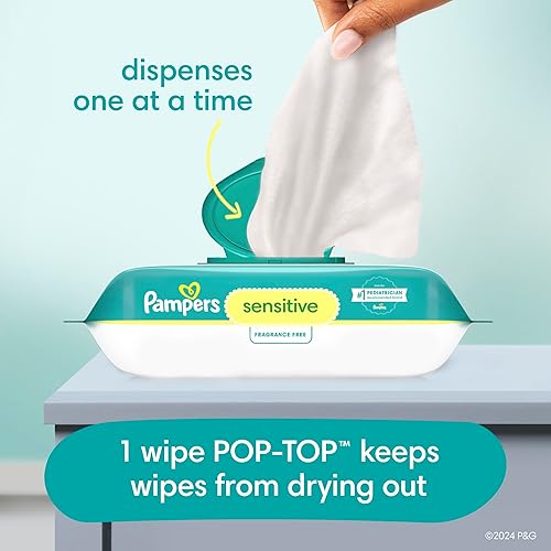 Pampers Sensitive Baby Wipes, Water Based, Hypoallergenic and Unscented, 8 Flip-Top Packs, 4 Refill Packs (1008 Wipes Total) - Jamouz