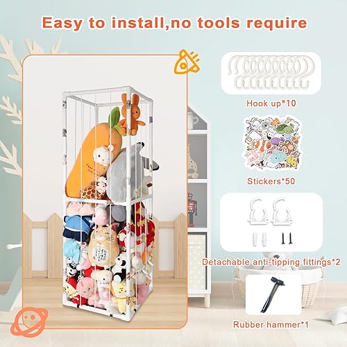 Extra Large Stuffed Animal Storage for Corner Organizer,Premium PVC Material with Elastic Cord Hold Up to 150 Plush Toys,Stuffed Zoo Animal Holder and Collection for Playroom-Birthday Gift for Nursery - Jamouz