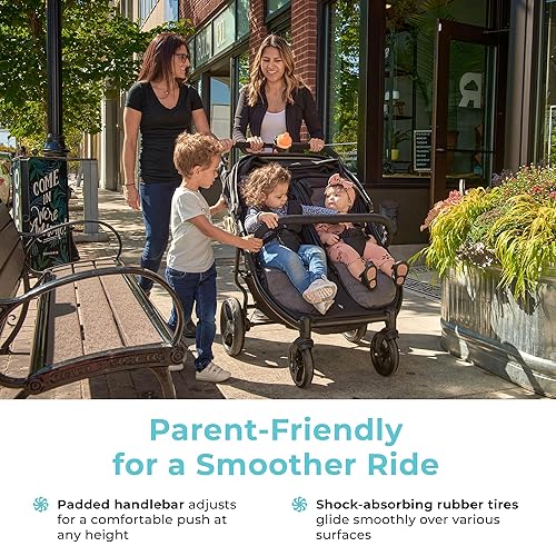 Gaggle by Foundations Roadster Duo Side by Side Double Stroller | Lightweight Compact Double Stroller for Toddlers | Easy to Fold & Maneuver | Amusement Park Approved | Black - Jamouz