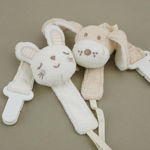 Pacifier Clip, 2 Pack Baby Pacifier Holder for Boys and Girls Fits Many Pacifiers & Baby Teething Toys, Ideal Baby Gift (Puppy & Bunny) - Jamouz