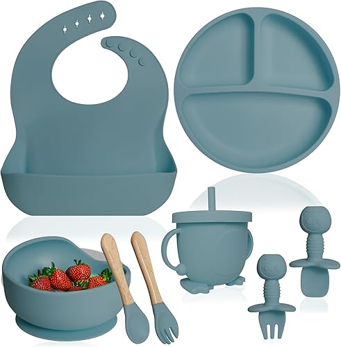 Bluet B- Silicone Baby Feeding Set - Baby Led Weaning Supplies - Baby Spoons, Suction Bowl - Plate - Baby Utensils Set - Silicone Feeding Set for Baby First Foods, Infant Eating - 8pcs - Purple - Jamouz