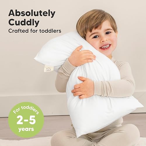 Toddler Pillow with Pillowcase - 13x18 My Little Cuddly Pillow, Viscose Derived From Bamboo Nursery Toddler Pillows for Sleeping,Kids Pillow,Small Travel Pillows,Mini Toddler Bed Pillow (Meadow) - Jamouz