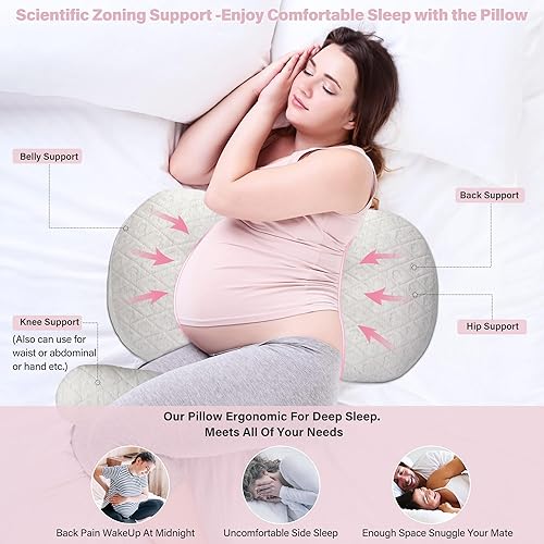 Cooling Pregnancy Pillows for Sleeping, Full Body Pillow for Adults, with Cooling Pillow Cover, Side Sleeping Pillow, Maternity Pillow and Pregnancy Must Haves, Detachable & Adjustable, Light Grey - Jamouz