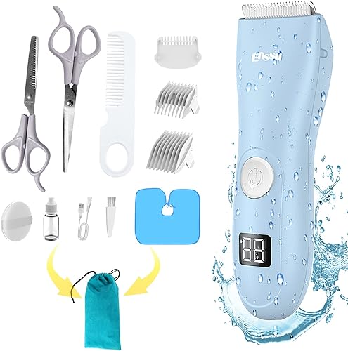 Baby Hair Clippers, Low Noise Hair Trimmer for Kids, Waterproof USB Rechargeable Cordless Haircut Kit with LCD Display, Blue - Jamouz