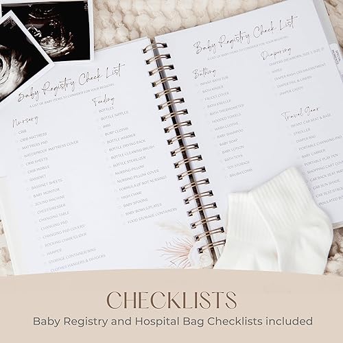 Keepsake Pregnancy Journal w/200+ pages | Boho Themed Pregnancy Planner, Scrapbook and Memory Book | Baby Journal | Birth Planner | 8 Tab Dividers | Brown Twin Spirals | Two Inner Pockets | Ideal Gift - Jamouz