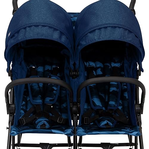 GAP babyGap Classic Side-by-Side Double Stroller - Lightweight Double Stroller with Recline, Extendable Sun Visors & Compact Fold - Made with Sustainable Materials, Grey Stripes - Jamouz