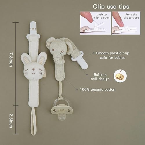 Pacifier Clip, 2 Pack Baby Pacifier Holder for Boys and Girls Fits Many Pacifiers & Baby Teething Toys, Ideal Baby Gift (Puppy & Bunny) - Jamouz