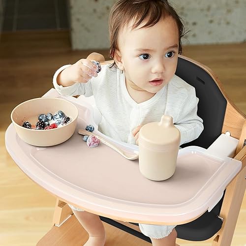 Cowiewie 3-in-1 Convertible Natural Wooden High Chair for Babies & Toddlers 3-Tier Remove & 2 Adjustable Wood Tray & 8 Levels Adjustable, 2 Waterproof Cozy Cushions Grey - Jamouz