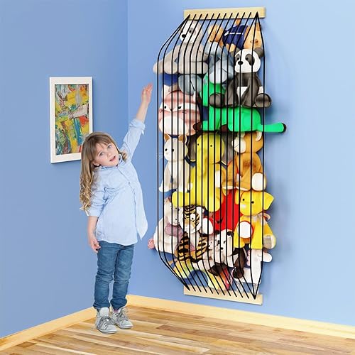 Stuffed Animal Storage Hammock Wooden Plush Toy Organizer for Kids Room Décor, Playroom Nursury Plush Toys Storage Caddy, Decoration Wall Hanging Stuffed Animal Net or Hammock Corner - Jamouz