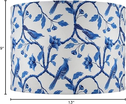 Premium Blue and White Floral Cylinder Drum Lamp Shade Spider Fitting (Blue and white, 13x13x9) - Jamouz