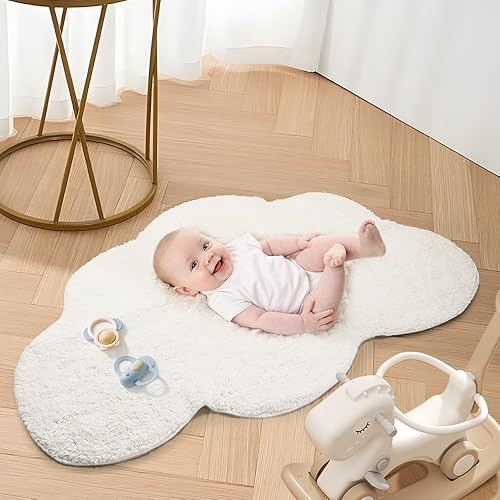 Area Rugs for Kids, Cloud Shape Baby Crawling Carpet, Nursery Room Soft Pure Cotton Luxury Plush Handmade Knitted Decoration Rug 40'×26' - Jamouz