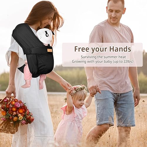 Baby Wraps Carrier Newborn to Toddler, Kangaroo Baby Easy Wearing Wrap, Adjustable Soft Baby Holder Front Chest Sling Carriers Perfect Baby Infant Essentials Gifts (Striped Grey, Cotton) - Jamouz