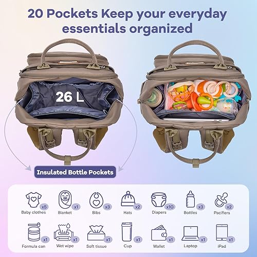RUVALINO Diaper Bag Backpack, Multifunction Travel Pack Maternity Baby Changing Bags, Large Capacity, Waterproof, Black - Jamouz