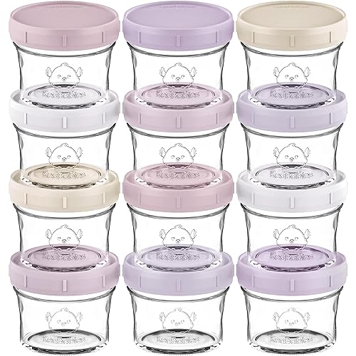 KeaBabies 12pk 4oz Glass Baby Food Containers with Lids - Leak-Proof, Microwavable Small Glass Jars, Baby Purees & Toddler Snack Storage Containers, BPA-Free, Dishwasher & Freezer Safe (Nord) - Jamouz