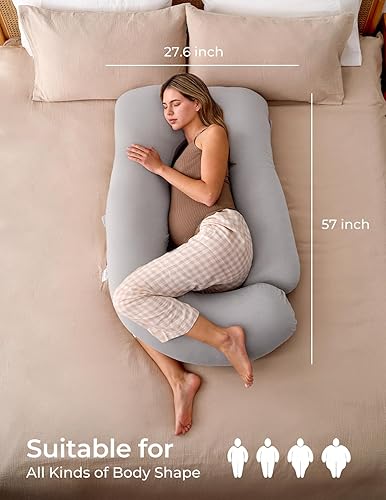 Momcozy Pregnancy Pillows for Sleeping, U Shaped Full Body Maternity Pillow with Removable Cover - Support for Back, Legs, Belly, HIPS for Pregnant Women, 57 Inch Pregnancy Pillow for Women, Grey - Jamouz