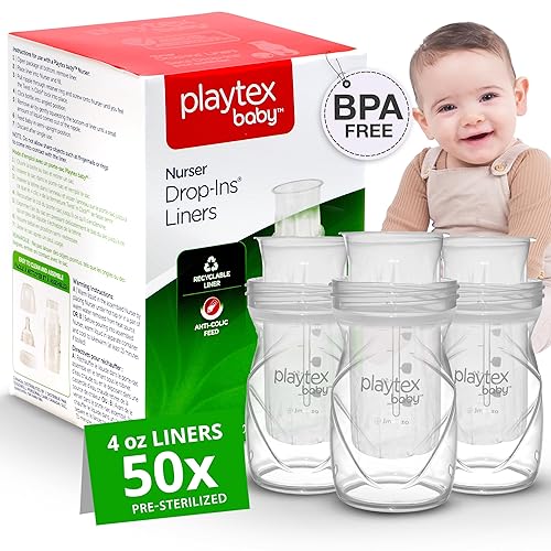 Playtex Baby Nurser Pre-Sterilized Disposable Drop-Ins Bottle Liners, Anti-Colic, Gas Reduction, Closer to Breastfeeding, 8 Oz, 100 Count - Jamouz