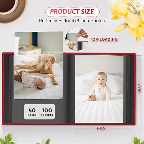 Popotop Photo Album 4x6 300 Pockets with Leather Hardcover Cover, Small Photo Album Holder Book with 50Pcs Pages for Family Travel Wedding Baby Gifts - Jamouz