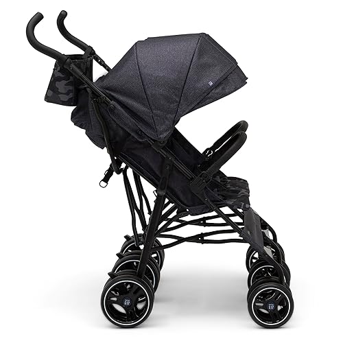 GAP babyGap Classic Side-by-Side Double Stroller - Lightweight Double Stroller with Recline, Extendable Sun Visors & Compact Fold - Made with Sustainable Materials, Grey Stripes - Jamouz