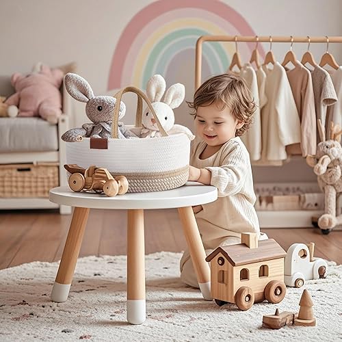 DECOMOMO Diaper Caddy Organizer, Nappy Caddy, Woven Baby Basket (Spiral Beige & White, Large) - Jamouz