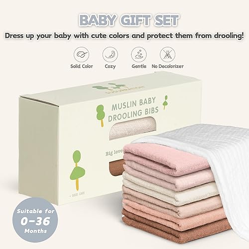 Susurration Muslin Baby Drool Bibs 6Pack Soft Triangular Adjustable Baby Bandana Bibs for Unisex Baby Girls & Boys - Jamouz