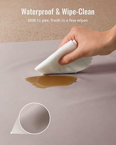 Blissful Diary Vegan Leather Baby Play Mat, 50x50 Thicken Foam Cushioned & Waterproof Playpen Mat for Infants and Toddlers, Stylish and Just Wipe-Clean Playmat for Baby Play on Floor, Brown Gray - Jamouz