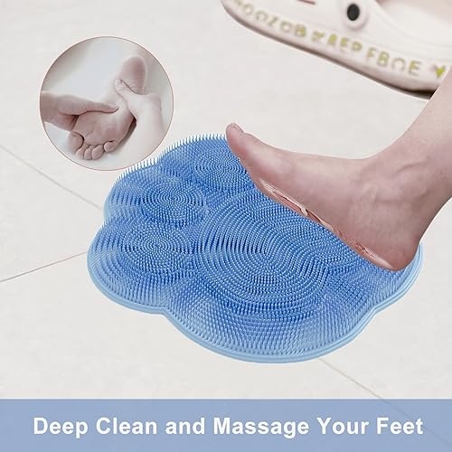 Shower Foot Scrubber,Shower Back Scrubber with Hook,Foot Washer with Suction Cups,Massager Cleaner Wash Brush(Blue) - Jamouz