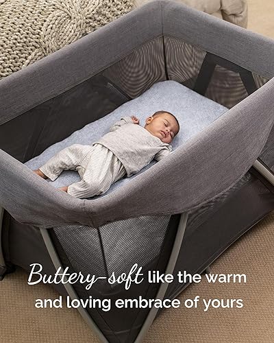 Graco Pack and Play Sheets Fitted – Compatible with Graco Pack n Play Playard Crib & Other 27 x 39 Inch Playpen Mattress, Buttery Soft Jersey Cotton Playard Sheets, Blue Sage Cloud 3 Pack - Jamouz