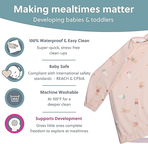BIBaDO - Long Sleeve Baby Bibs - Babies & Toddlers 6-36 Months - Coverall Baby Led Weaning Bib - Easy Wipe, Soft & Waterproof - Jamouz