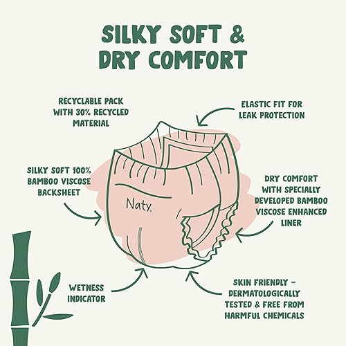 Naty Bamboo Viscose Training Pants – Silky Soft, Potty Training Underwear, Plant Based Pull ups, Dermatologically Tested for Sensitive Skin & Super Absorbent (Size 6, 68 Count) - Jamouz
