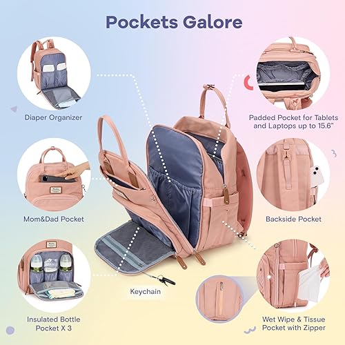 RUVALINO Diaper Bag Backpack, Multifunction Travel Pack Maternity Baby Changing Bags, Large Capacity, Waterproof, Black - Jamouz