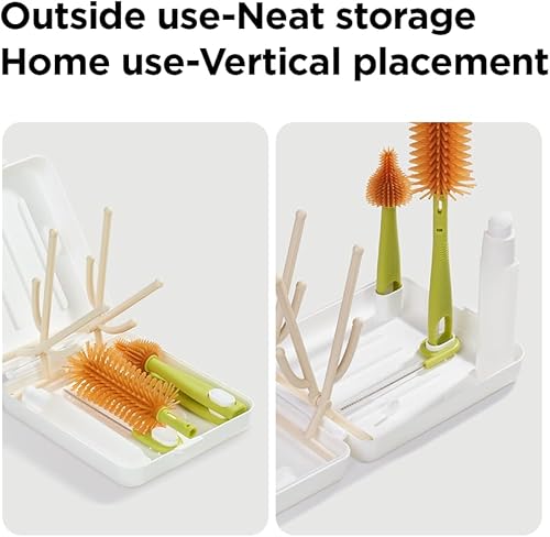 YOTIME Travel Bottle Brush, Travel Bottle Cleaner Kit with Foldable Bottle Drying Rack, for Visit Friends and Relations, Baby Travel Essentials, BPA Free, White - Jamouz