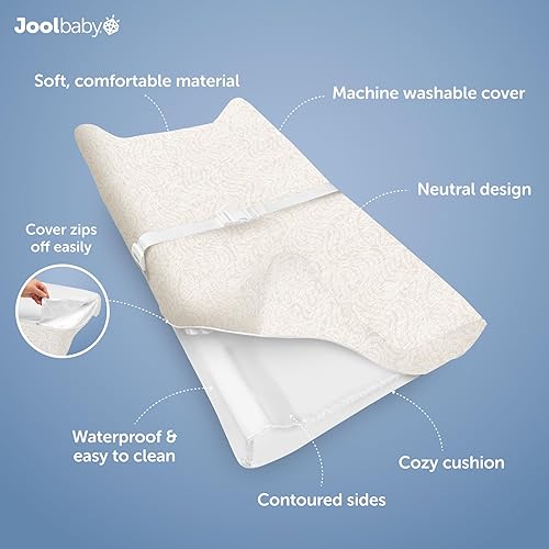 Jool Baby Soft Changing Pad + Washable Cover, Non-Slip - Fits Standard Changing Tables & Dressers (Gray) - Jamouz