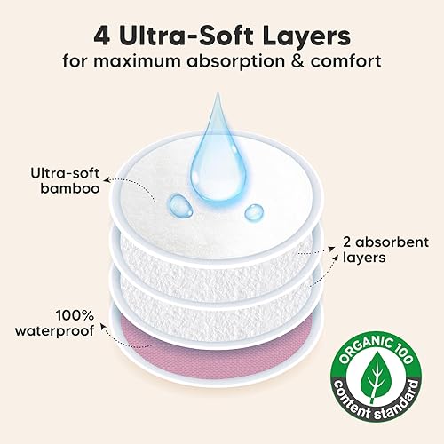 Organic Nursing Pads - 14 Washable Viscose Derived from Bamboo Breastfeeding Pads, Wash Bag, Reusable Breast Pads for Breastfeeding, Nipple Pads for Breastfeeding Essentials(Pastel Touch, L 4.8') - Jamouz