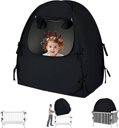 Mengersi Blackout Crib Tent Safety Pop Up Tent,Mini Crib and Pack N Play Tent Travel Crib Tent,Blackout Canopy Crib Cover, Sleep Pod for Kids Toddler Baby - Jamouz