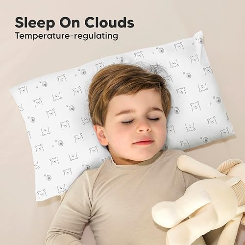 Toddler Pillow with Pillowcase - 13x18 My Little Cuddly Pillow, Viscose Derived From Bamboo Nursery Toddler Pillows for Sleeping,Kids Pillow,Small Travel Pillows,Mini Toddler Bed Pillow (Meadow) - Jamouz