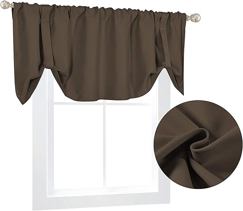 DECOVSUN Solid Tie Up Valance for Windows Aqua 18 Inch Long Room Darkening Adjustable Straight Window Treatment Rod Pocket Tie-up Topper Blackout Valance for Bathroom Kids Room 52X18 Inch - Jamouz