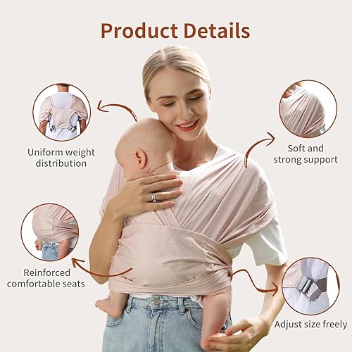 Baby Carrier Wrap，Easy to Wear Baby Sling Wrap, Newborn to Toddler Carrier 7-50 lbs, Cooling Fabric Lightweight Adjustable Baby Carrier - Jamouz