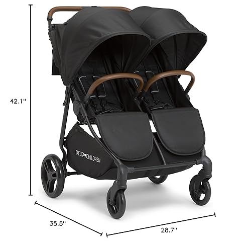 Delta Children Cruzer Double Stroller – Lightweight Side by Side with Reclining Seats, Extendable Canopies and Flat Fold, Black - Jamouz