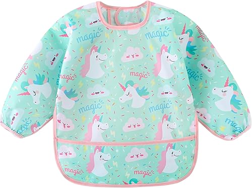 Long Sleeved Bibs, Pack of 5,Lightweight Waterproof Shirt Bibs for Baby Toddler 6-30 Months - Jamouz