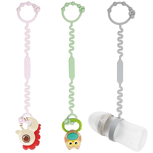 Toy Straps, Pacifier Holder Clip with Self-Adjusting Bayonet, Pure Silicone Material Without BPA; Can Be Used for Teethers, Feeding Bottles, Toys, Baby Cribs, High Chairs(Blue-3ps) - Jamouz