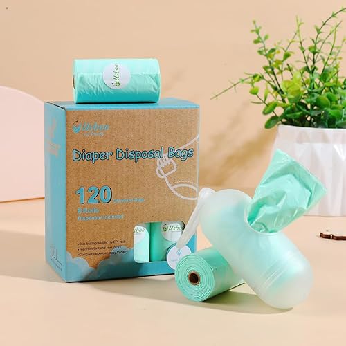 Baby Disposable Diaper Bags, Waste Bags 8 Refill Rolls/120 Bags with Dispenser, Convenient and Quick Diaper Disposal, Unscented - Jamouz