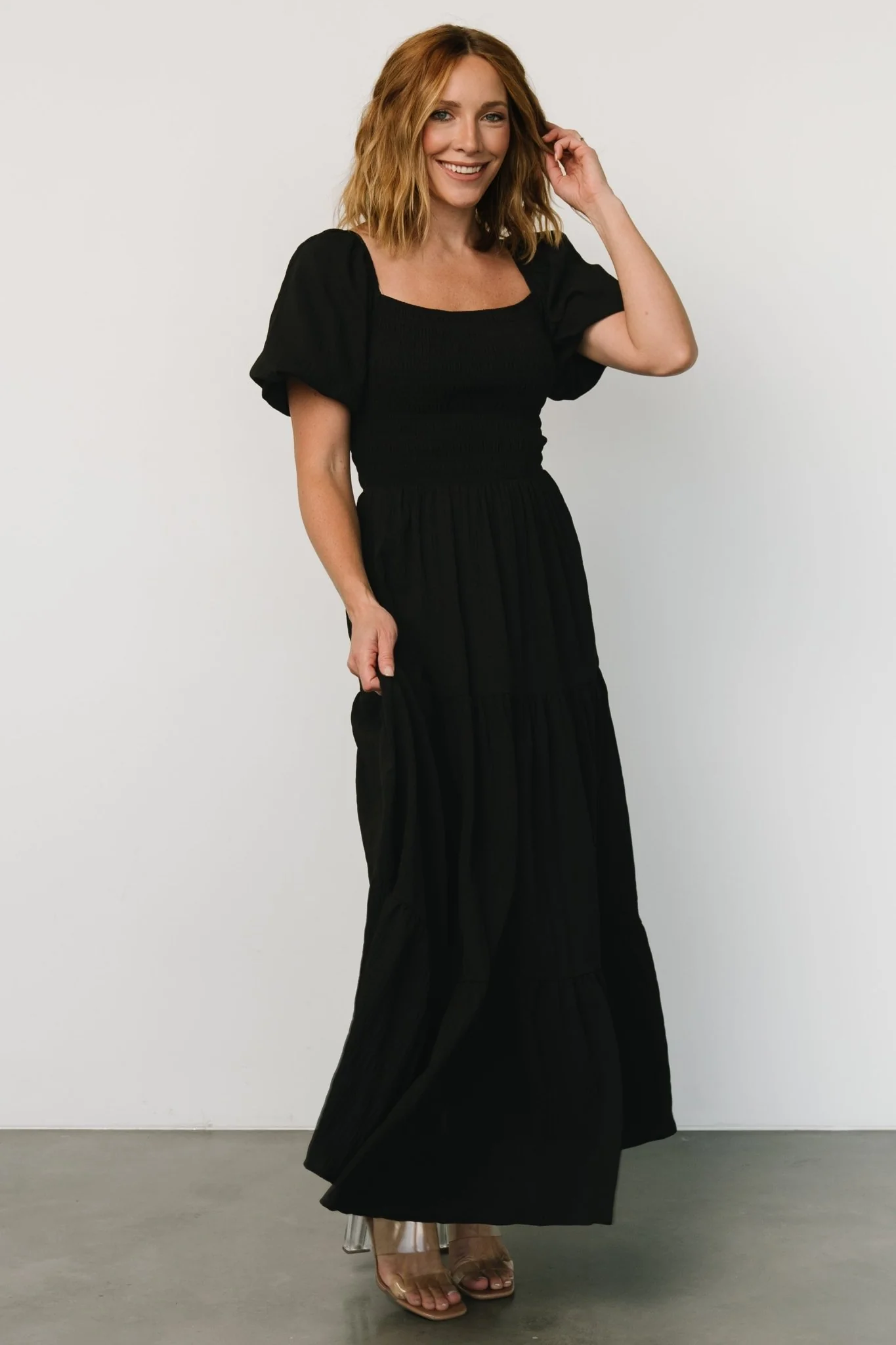 Amaya Smocked Dress | Black - Jamouz