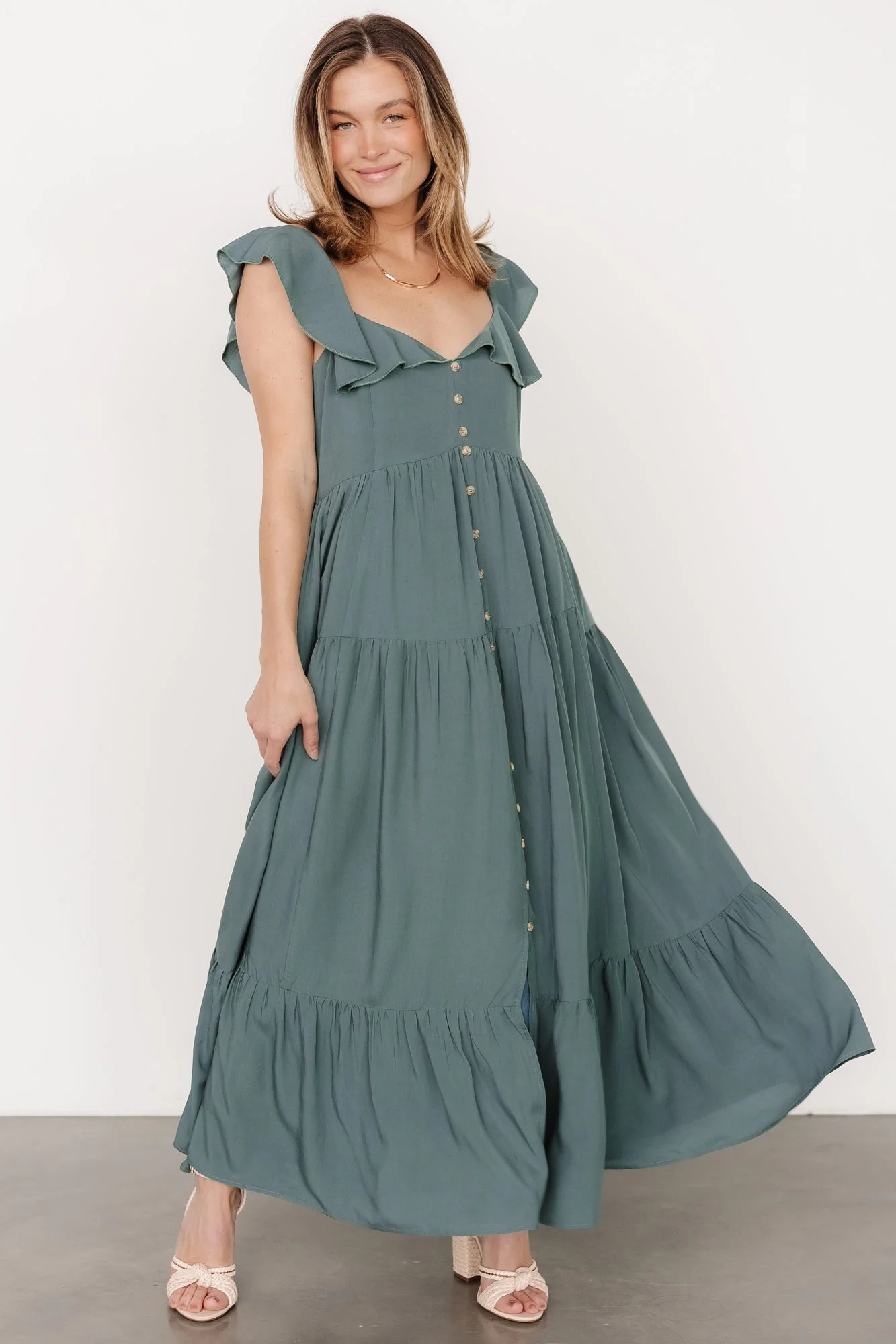 Ellie Ruffle Top Dress | Deep Teal - Jamouz